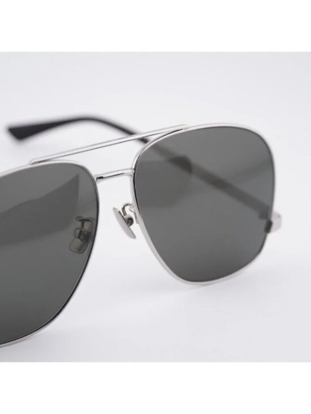 Saint Laurent SL653/F LEON 001 Sunglasses Silver Aviator Frame, Grey Lenses